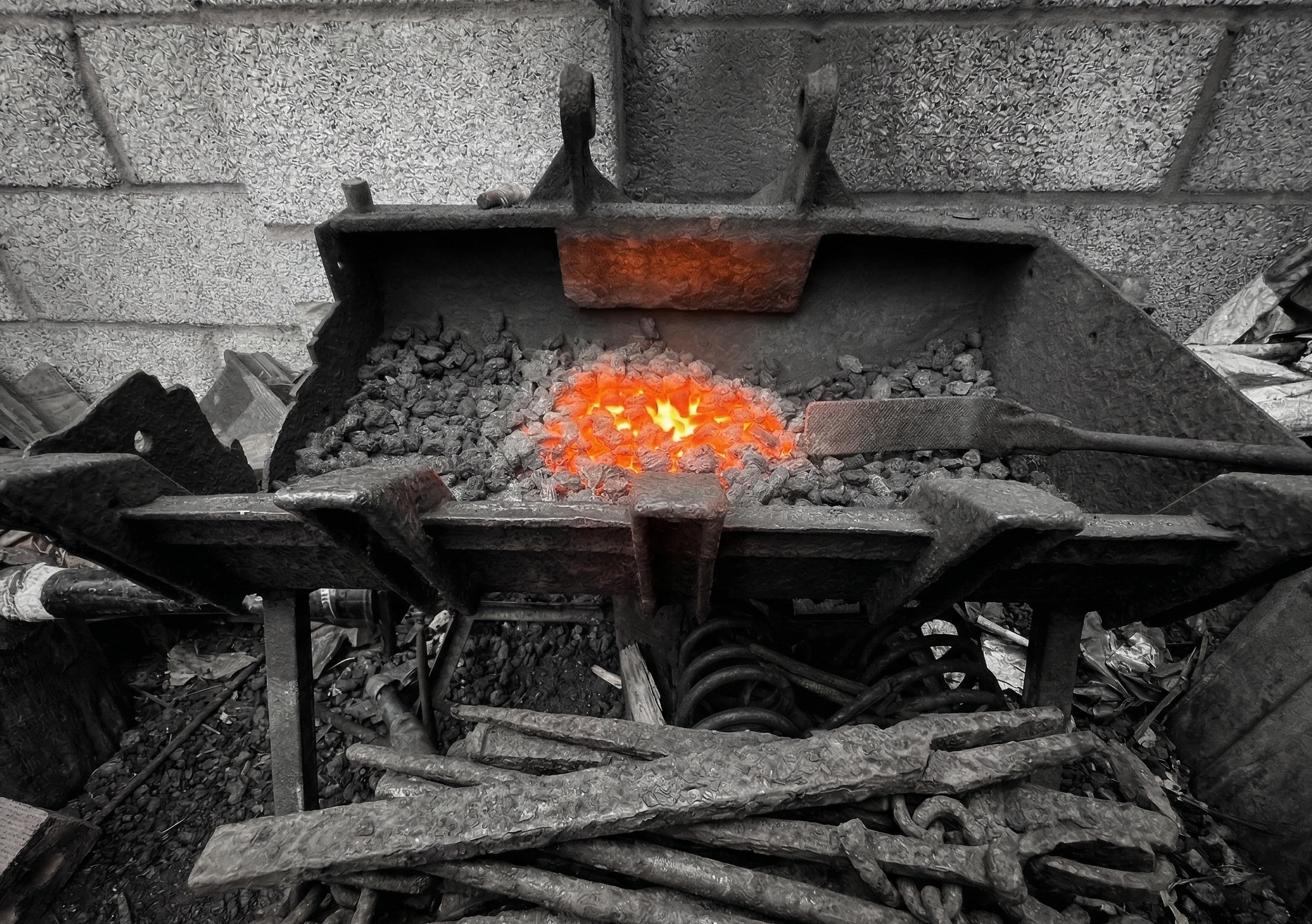 Coal forge with glowing coals